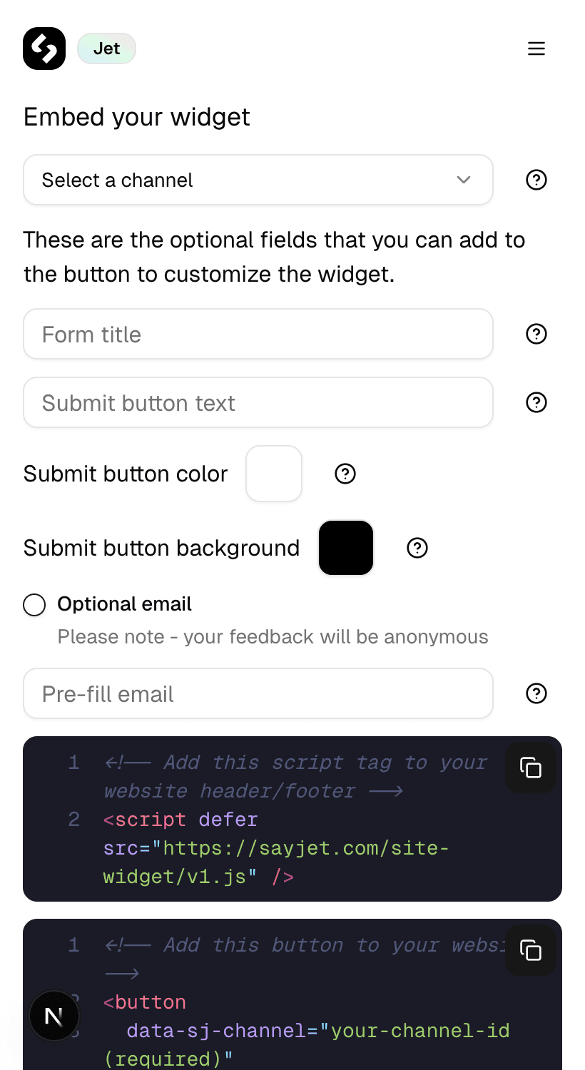 Customizable embed options