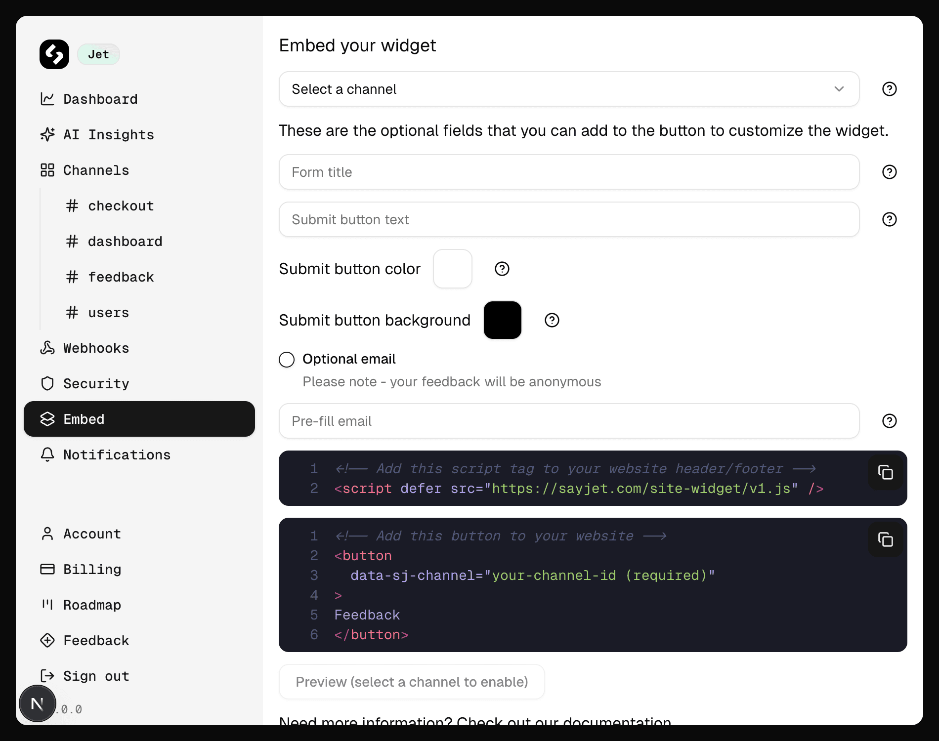 Customizable embed options
